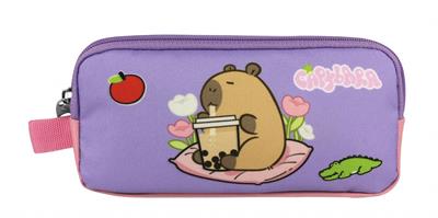 Capybara Kız Çocuk İki Bölmeli Kalem Çantası - Mor - Pembe - 5235