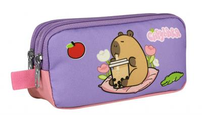 Capybara Kız Çocuk İki Bölmeli Kalem Çantası - Mor - Pembe - 5235