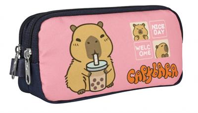 Capybara Kız Çocuk İki Bölmeli Kalem Çantası - Lacivert - Pembe - 5205