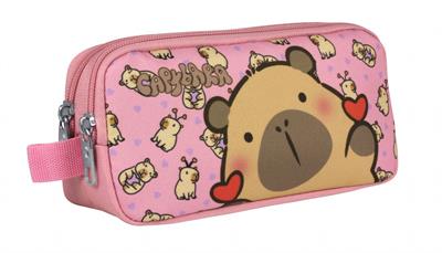 Capybara Kız Çocuk İki Bölmeli Kalem Çantası - Pembe - 5214