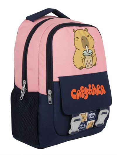 Capybara Kız Çocuk İlkokul Okul Sırt Çantası - Siyah - Pembe - 5203