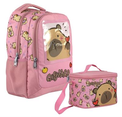 Capybara Kız Çocuk Okul Sırt Çantası ve Beslenme Çantası Seti - Pembe - SETCPB5212B
