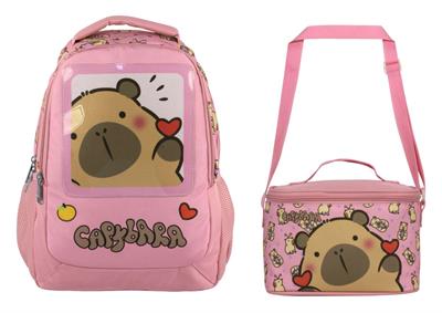 Capybara Kız Çocuk Okul Sırt Çantası ve Beslenme Çantası Seti - Pembe - SETCPB5212B