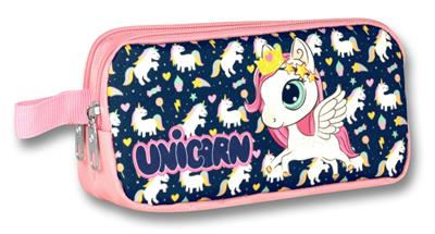 Cennec 3 Boyutlu Kız Çocuk Lacivert-Pembe Unicorn İlkokul Çantası ve Kalemlik Seti