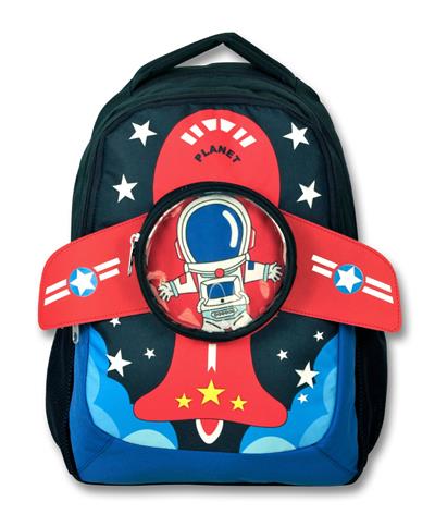 Cennec 3D Astronot Baskılı ve Kanatlı Okul Çantası Beslenme Çantası ve Kalem Çantası Seti - Lacivert - Erkek Çocuk