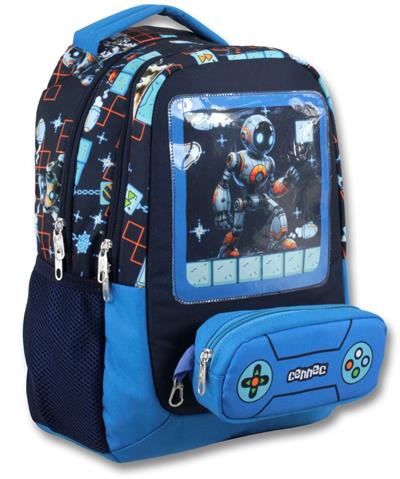 Cennec 5030 (Oyun Konsolu - Mavi Siyah - Erkek Çocuk) Okul Çantası - Kalemlikli