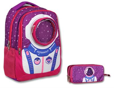 Cennec Bordo Mavi Astronot İlkokul Çantası ve Kalemlik Seti - Erkek Çocuk