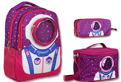 Cennec Bordo Mavi Astronot İlkokul Sırt Çantası Seti - Erkek