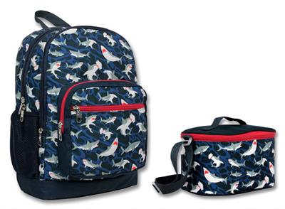 Cennec Dört Bölmeli Lacivert Kırmızı Köpekbalığı İlkokul Sırt Çantası ve Beslenme Seti - Erkek Çocuk