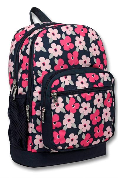 Cennec Dört Bölmeli Siyah Kırmızı Çiçekler İlkokul Sırt Çantası ve Beslenme Seti - Kız Çocuk