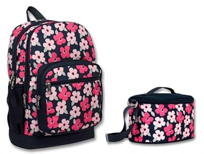 Cennec Dört Bölmeli Siyah Kırmızı Çiçekler İlkokul Sırt Çantası ve Beslenme Seti - Kız Çocuk