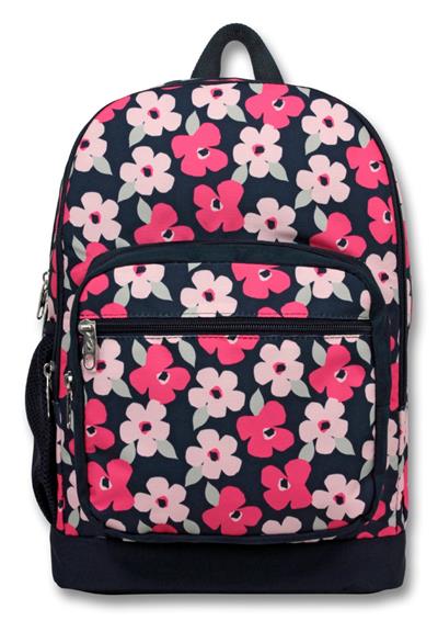Cennec Dört Gözlü İlkokul Okul Sırt Çantası - Siyah Kırmızı Çiçekler