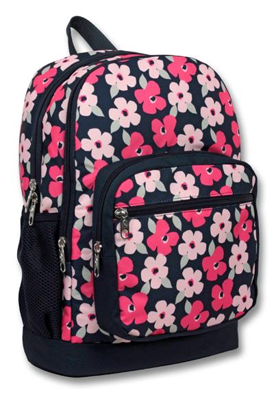 Cennec Dört Gözlü İlkokul Okul Sırt Çantası - Siyah Kırmızı Çiçekler