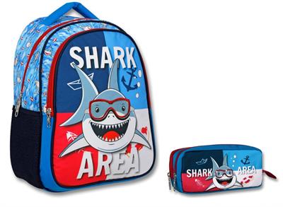 Cennec Lacivert Mavi Köpekbalığı İlkokul Sırt Çantası ve Kalemlik Seti - Erkek Çocuk