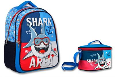 Cennec Lacivert Mavi Köpekbalığı İlkokul Sırt Çantası ve Beslenme Çantası Seti - Erkek Çocuk