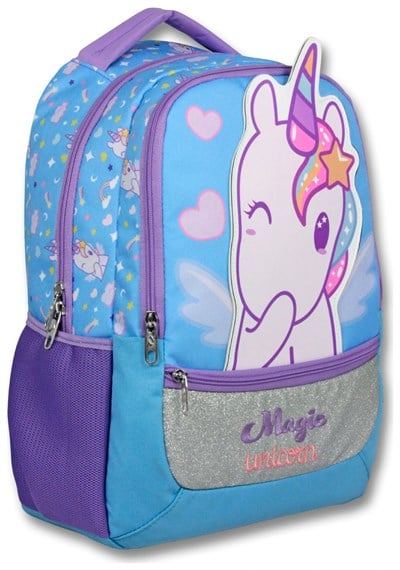 Cennec (Mor - Turkuaz) Kız Çocuk Magic Unicorn Baskılı İlkokul Okul Sırt Çantası - 6015