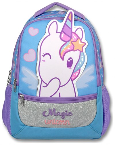 Cennec (Mor - Turkuaz) Kız Çocuk Magic Unicorn Baskılı İlkokul Okul Sırt Çantası - 6015