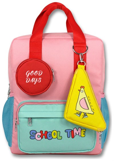 Cennec (Pembe - Yeşil) Kız Çocuk School Time Baskılı İlkokul Okul Sırt Çantası - 6069