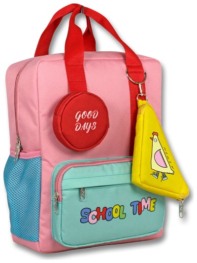 Cennec (Pembe - Yeşil) Kız Çocuk School Time Baskılı İlkokul Okul Sırt Çantası - 6069