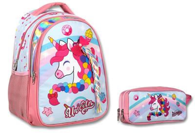 Cennec Pembe Renkli Unicorn İlkokul Sırt Çantası ve Kalemlik Seti - Kız Çocuk