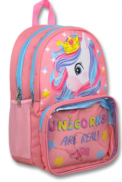 Cennec Şeffaf Bölmeli Pembe Unicorn İlkokul Sırt Çantası ve Kalemlik Seti - Kız Çocuk