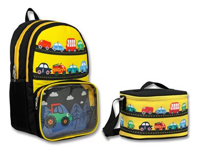 Cennec Şeffaf Bölmeli Sarı Siyah Taşıtlar İlkokul Sırt Çantası ve Beslenme Çantası Seti
