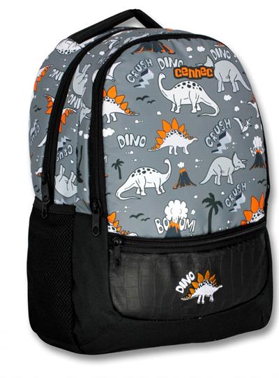 Cennec Siyah Gri Dinazor İlkokul Sırt Çantası ve Beslenme Seti