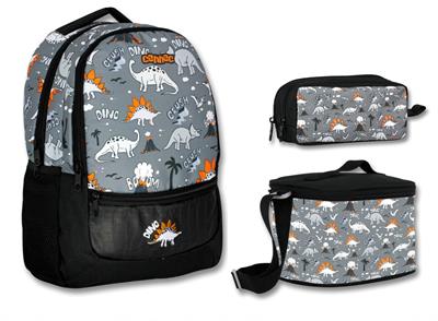 Cennec Siyah Gri Dinazor İlkokul Sırt Çantası Seti - Erkek