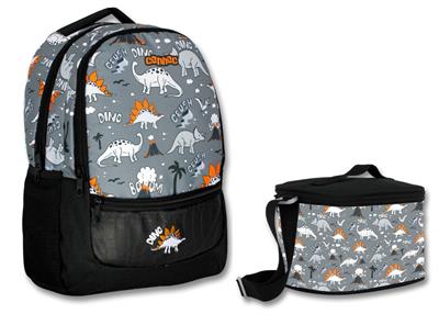 Cennec Siyah Gri Dinazor İlkokul Sırt Çantası ve Beslenme Seti