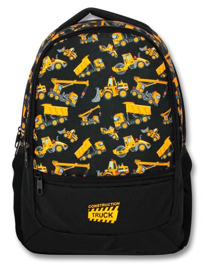 Cennec Siyah Sarı İş Makineleri  İlkokul Okul Çantası - Üç Bölmeli Sırt Çantası