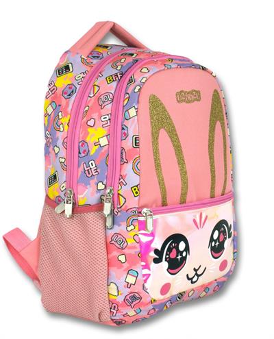 Cennec Üç Bölmeli Simli ve Aynalı İlkokul Çantası - Kız Çocuk - Kedi