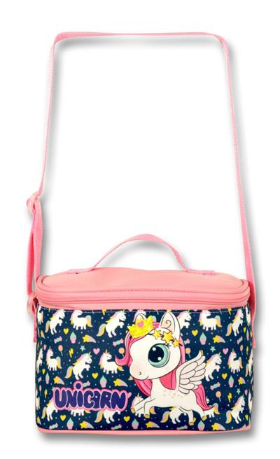 Cennec Unicorn Lacivert-Pembe Kız Çocuk Isı Yalıtımlı Beslenme Çantası ve Kalemlik Seti