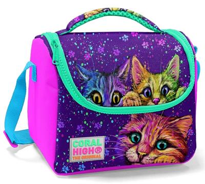 Coral High  Pembe Mor Kediler Okul Beslenme Çantası - Thermo Yalıtımlı