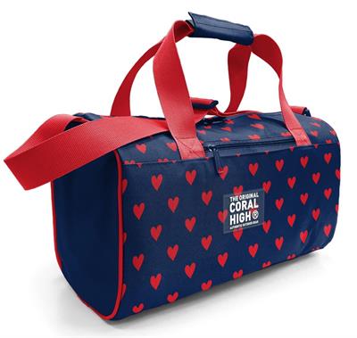 Coral High 27547 Kız Çocuk Spor ve Seyahat Çantası - Lacivert Kırmızı Kalp Desenli