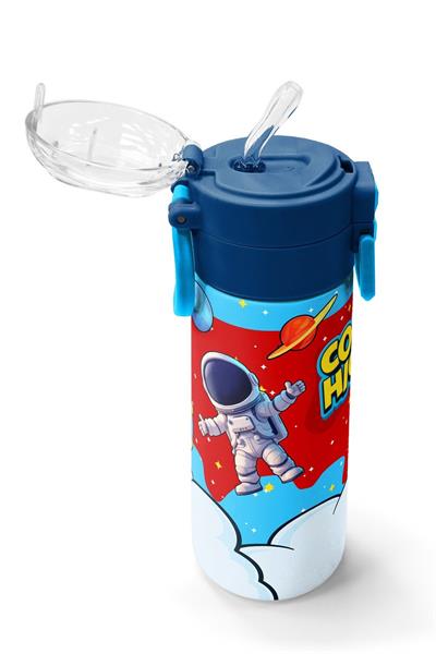 Coral High 500 ml Erkek Çocuk Kırmızı Mavi Astronot Baskılı Çelik Termos Matara - Okul Suluğu