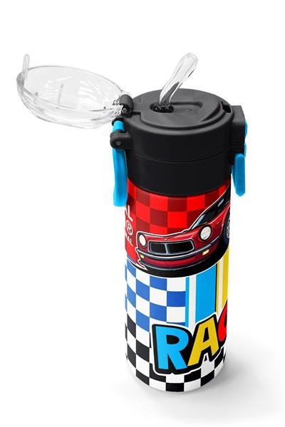 Coral High 500 ml Erkek Çocuk Kırmızı Racing Araba Baskılı Çelik Termos Matara - Okul Suluğu