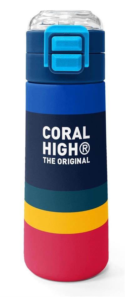 Coral High 500 ml Erkek Çocuk Lacivert Çizgi Desenli Çelik Termos Matara - Okul Suluğu