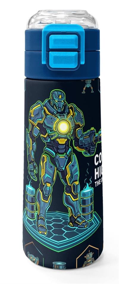 Coral High 500 ml Erkek Çocuk Lacivert Robot Baskılı Çelik Termos Matara - Okul Suluğu