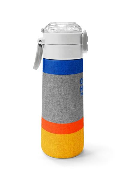 Coral High 500 ml Erkek Çocuk Mavi Gri Turuncu Çizgi Desenli Çelik Termos Matara - Okul Suluğu