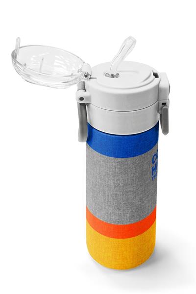 Coral High 500 ml Erkek Çocuk Mavi Gri Turuncu Çizgi Desenli Çelik Termos Matara - Okul Suluğu