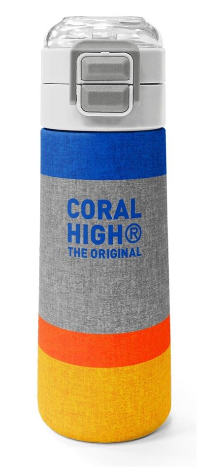 Coral High 500 ml Erkek Çocuk Mavi Gri Turuncu Çizgi Desenli Çelik Termos Matara - Okul Suluğu