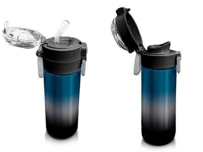 Coral High 500 ml Erkek Çocuk Pipetli Termos/Matara - Nefti Gri Renk Geçişli - Çift Kullanım Özelliği 31855