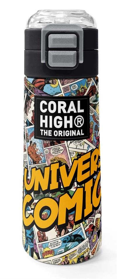 Coral High 500 ml Erkek Çocuk Sarı Çizgi Roman Desenli Çelik Termos Matara - Okul Suluğu
