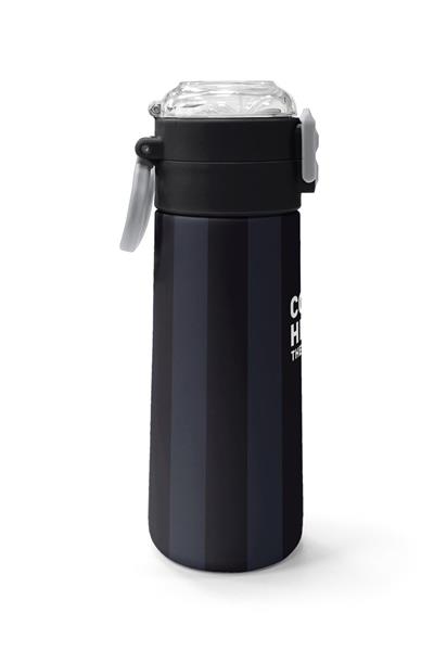 Coral High 500 ml Erkek Çocuk Siyah Gri Çizgi Desenli Çelik Termos Matara - Okul Suluğu