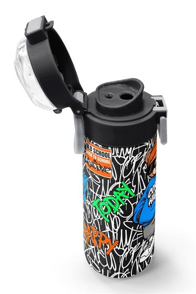 Coral High 500 ml Erkek Çocuk Siyah Mavi Grafiti Ayıcık Baskılı Çelik Termos Matara - Okul Suluğu