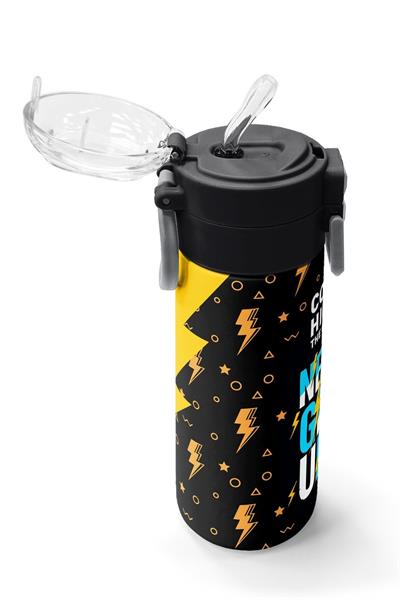 Coral High 500 ml Erkek Çocuk Siyah Sarı Never Give Up Baskılı Çelik Termos Matara - Okul Suluğu