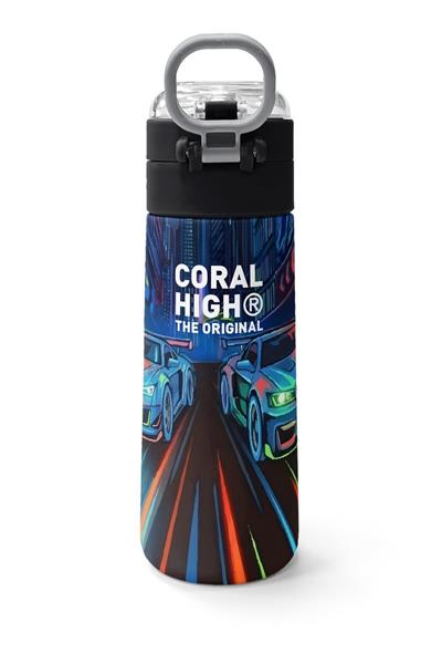 Coral High 500 ml Erkek Çocuk Siyah Yarış Arabası Baskılı Çelik Termos Matara - Okul Suluğu