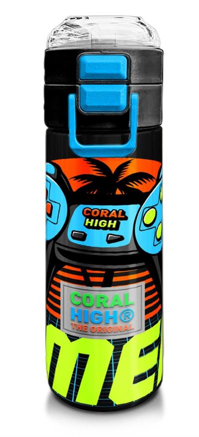 Coral High 500 ml Gri Turuncu Gamer Desenli - Erkek Çocuk Paslanmaz Çelik Okul Termosu/Suluk/Matara 31947