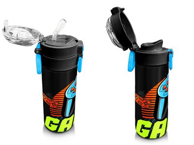 Coral High 500 ml Gri Turuncu Gamer Desenli - Erkek Çocuk Paslanmaz Çelik Okul Termosu/Suluk/Matara 31947