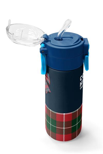 Coral High 500 ml Kız Çocuk Lacivert Kırmızı Ekosa Desenli Çelik Termos Matara - Okul Suluğu